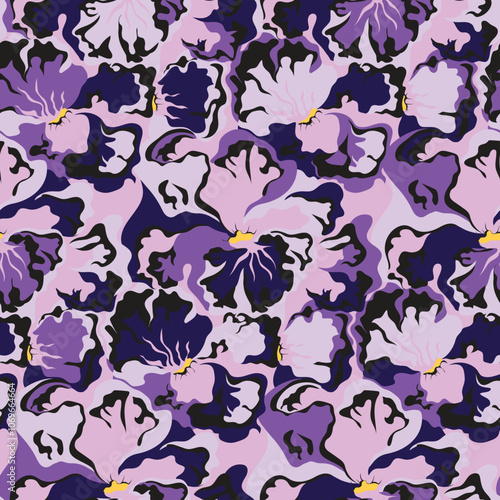 Violet dreams: a luxe purple pansy seamless pattern. Designs for fabric print, home decor, stationery, branding, packaging, gift wrapping, digital print