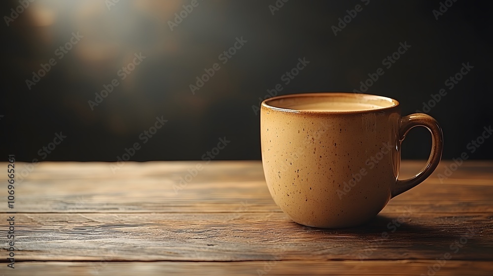 Enjoy a warm cup of coffee on a rustic wooden table Enjoy a warm cup of coffee on a rustic wooden table