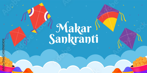 flat design makar sankranti india festival horizontal banner