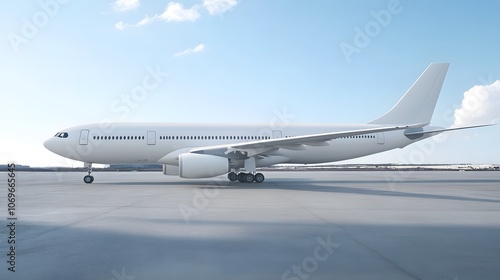 Commercial airplane stands ready on clean runway photo