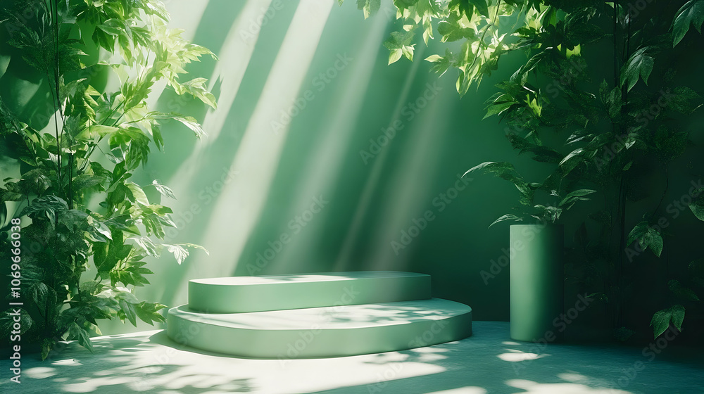 Green Abstract Background with Sunlight and Plants Green Abstract Background with Sunlight and Plants
