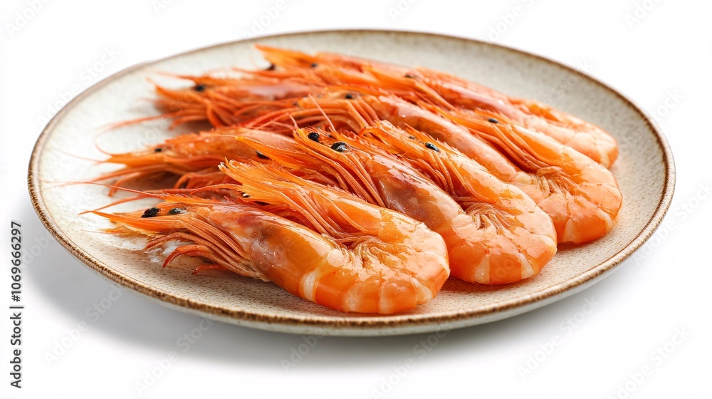 95.Fresh shrimp neatly arranged on a plate, rich details and natural colors, white background, simple yet vibrant, showcasing the freshness and appeal of raw seafood 95.Fresh shrimp neatly arranged on a plate, rich details and natural colors, white background, simple yet vibrant, showcasing the freshness and appeal of raw seafood