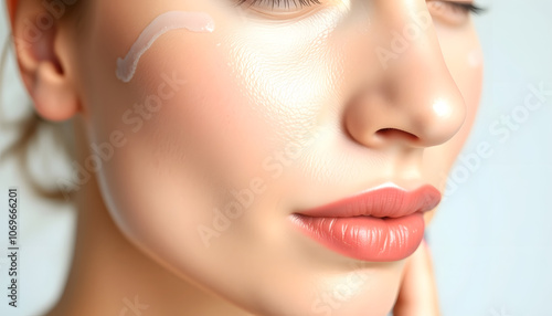 Crop Photo of Cosmetics Skin Care Concept Photo of Close-up Woman Perfect Face with Hydrated Skin highlighted by white, png photo