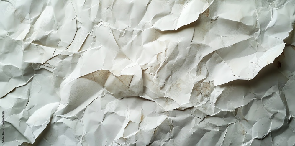 Obraz premium Crumpled white paper with texture and shadows.
