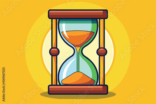 Cartoon Illustration of a Wooden Hourglass Against a Yellow Background