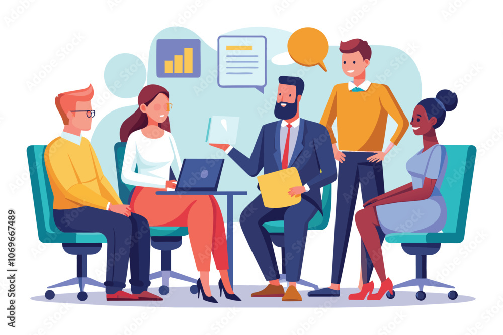 Business Team Meeting Around Table Presenting Ideas Business Team Meeting Around Table Presenting Ideas