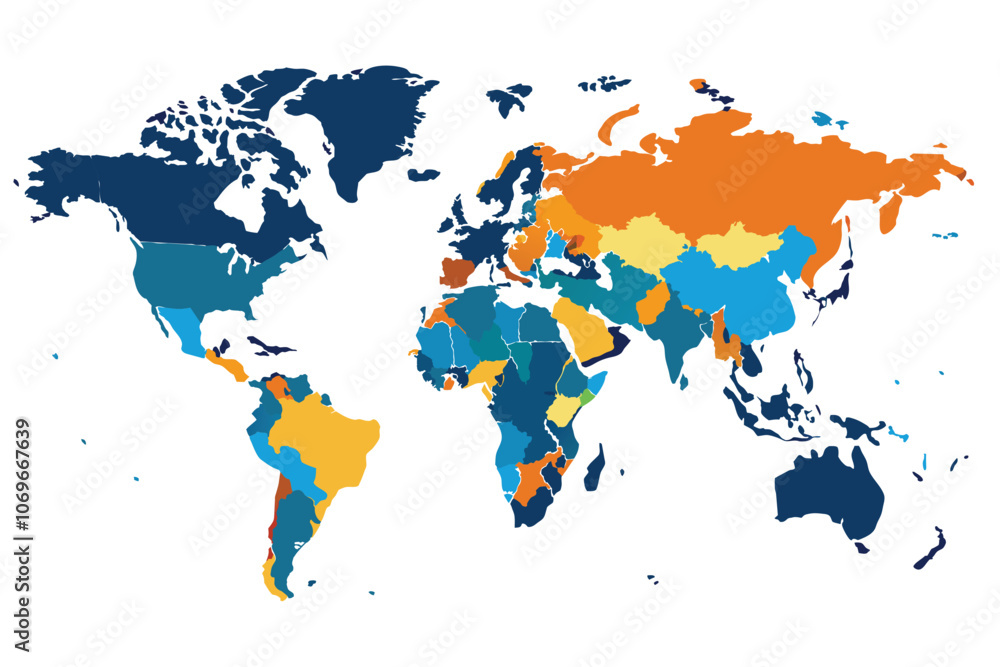 Obraz premium World Map With Color-Coded Countries and Regions