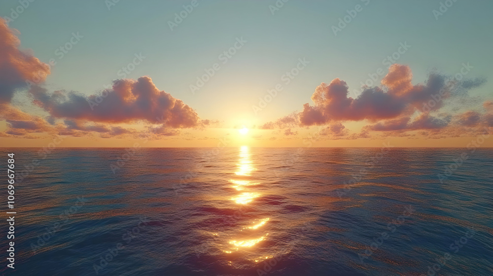 Fototapeta premium Ocean Sunset 3D Illustration