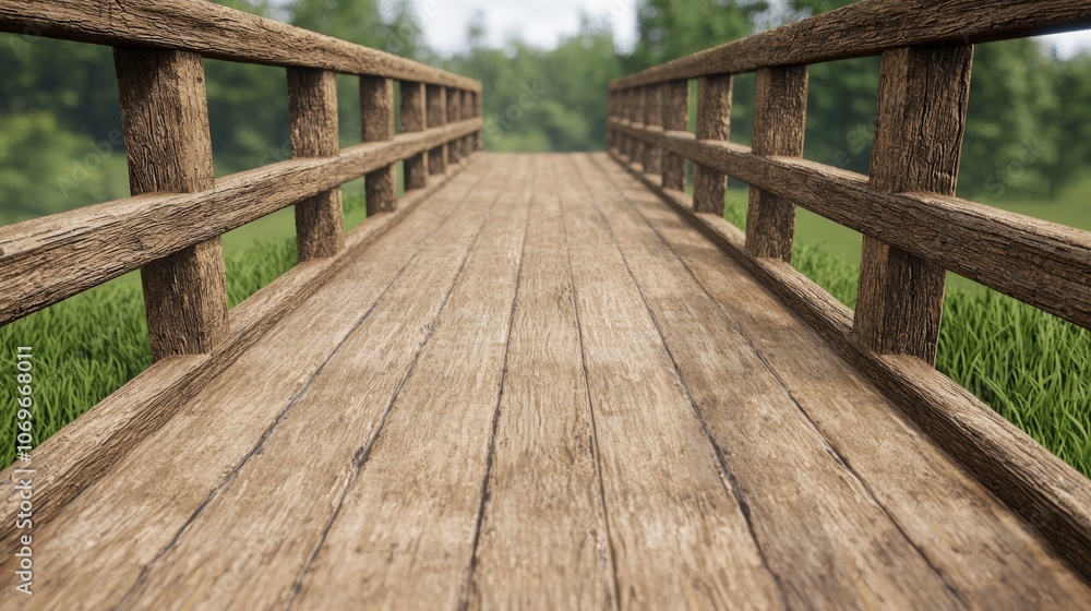 Rustic Wooden Bridge Pathway in a Tranquil Forest Setting Rustic Wooden Bridge Pathway in a Tranquil Forest Setting
