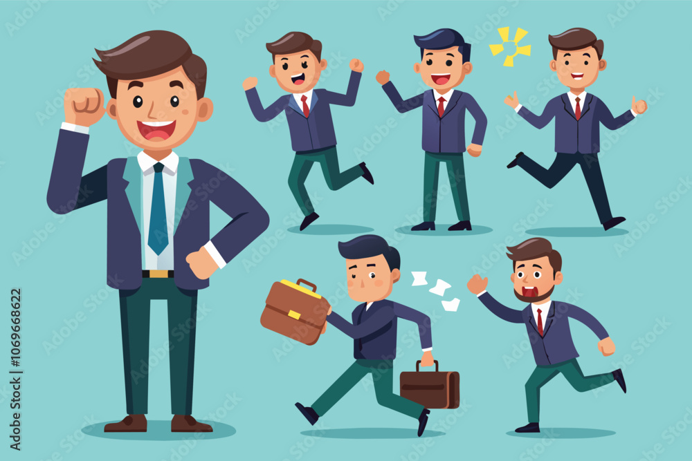Cartoon Businessmen in Various Poses and Actions Cartoon Businessmen in Various Poses and Actions