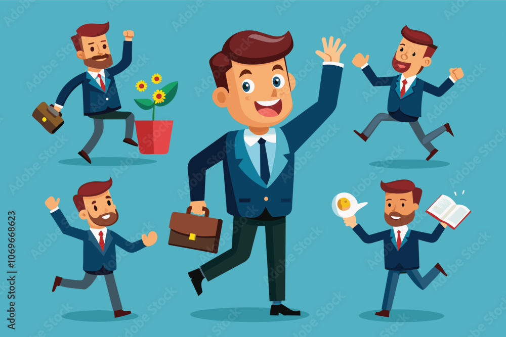 Cartoon Illustration of Businessmen in Various Poses and Activities Cartoon Illustration of Businessmen in Various Poses and Activities