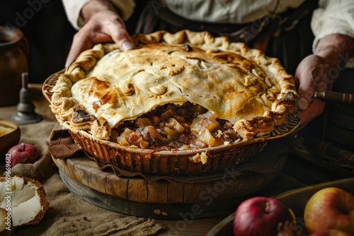 Traditional Braham Pie with Flaky Crust and Apples photo