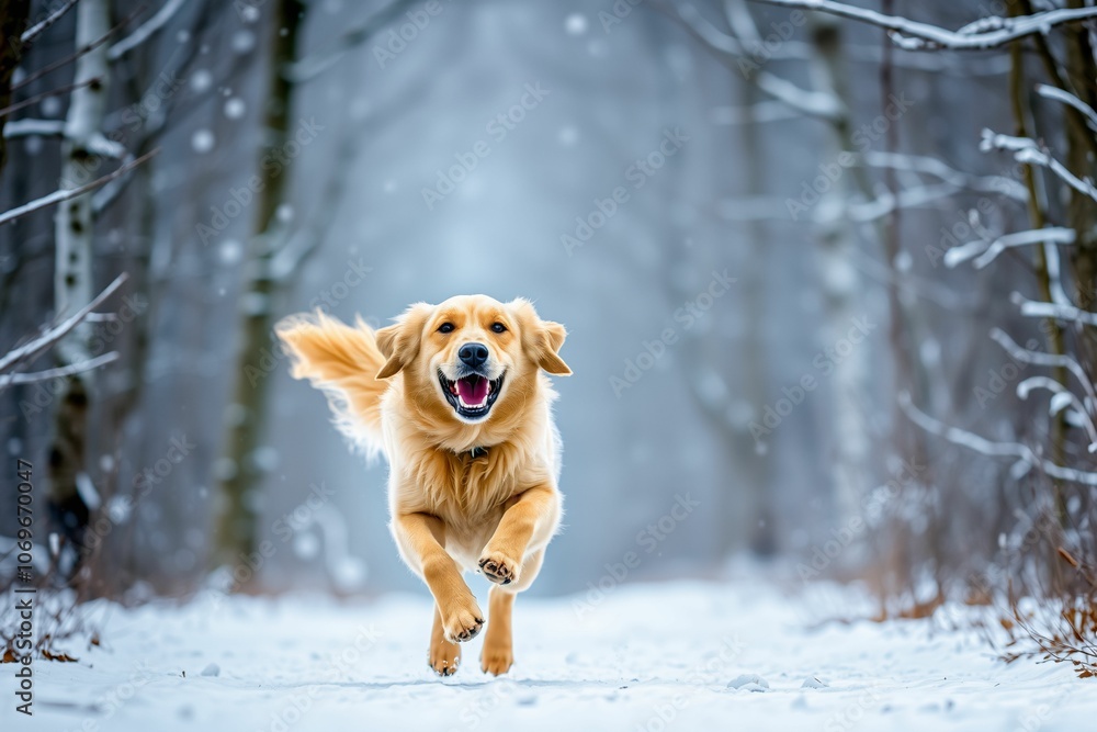Golden Retriever Running in Snowy Forest.generative AI
Golden Retriever Running in Snowy Forest.generative AI