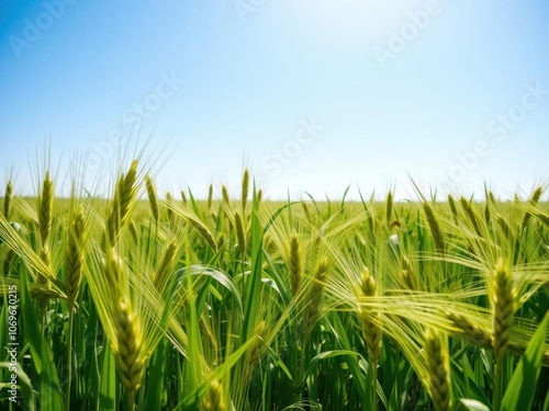 A lush green wheat field in the vibrant spring season, seasonal, flora