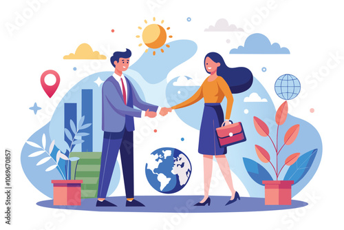 Business Professionals Shaking Hands In Front of a Globe