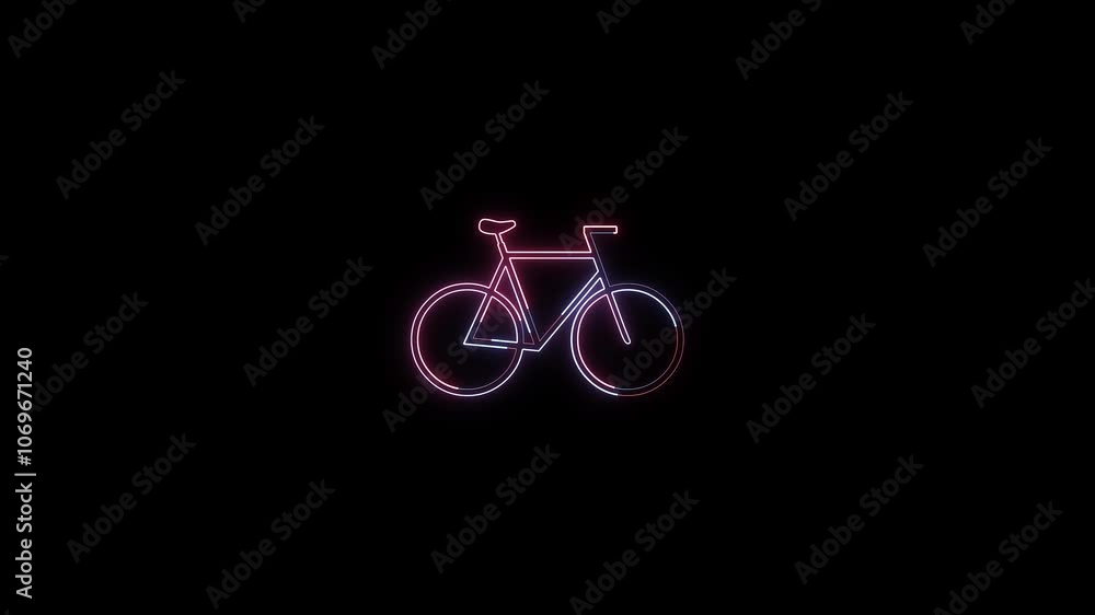 Neon glowing bicycle icon animation in black background. bike public transportation sign. Neon glowing bicycle icon animation in black background. bike public transportation sign.