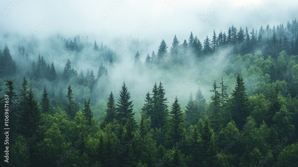 Fototapeta premium Misty Forest Landscape