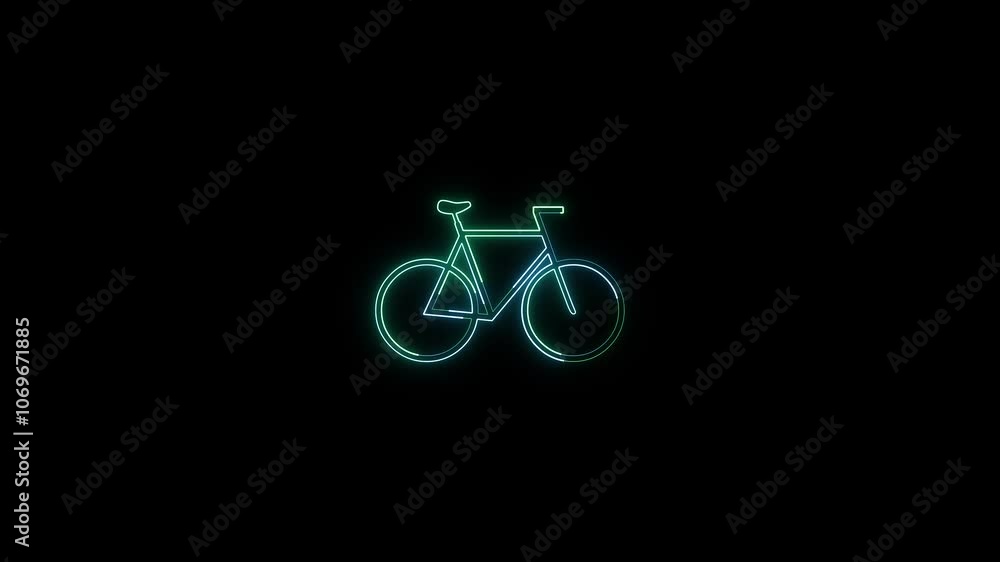 Neon glowing bicycle icon animation in black background. bike public transportation sign. Neon glowing bicycle icon animation in black background. bike public transportation sign.