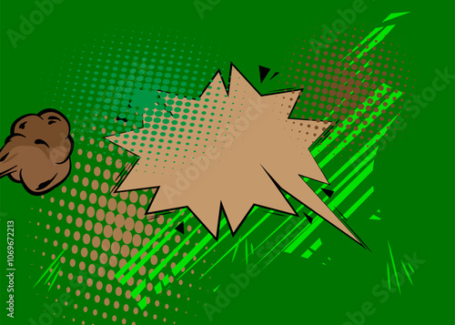 Cartoon green and brown background, comic book backdrop. Retro vector comics pop art design.