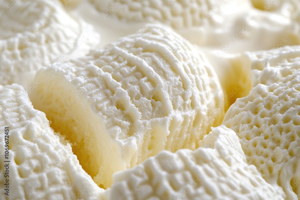 Close-up of creamy vanilla ice cream scoops with visible texture. Close-up of creamy vanilla ice cream scoops with visible texture.