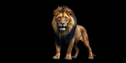 Crédence de cuisine Lion Majestic Lion king with a powerful mane isolated on black background, Carnivore, Animal  © Jotch