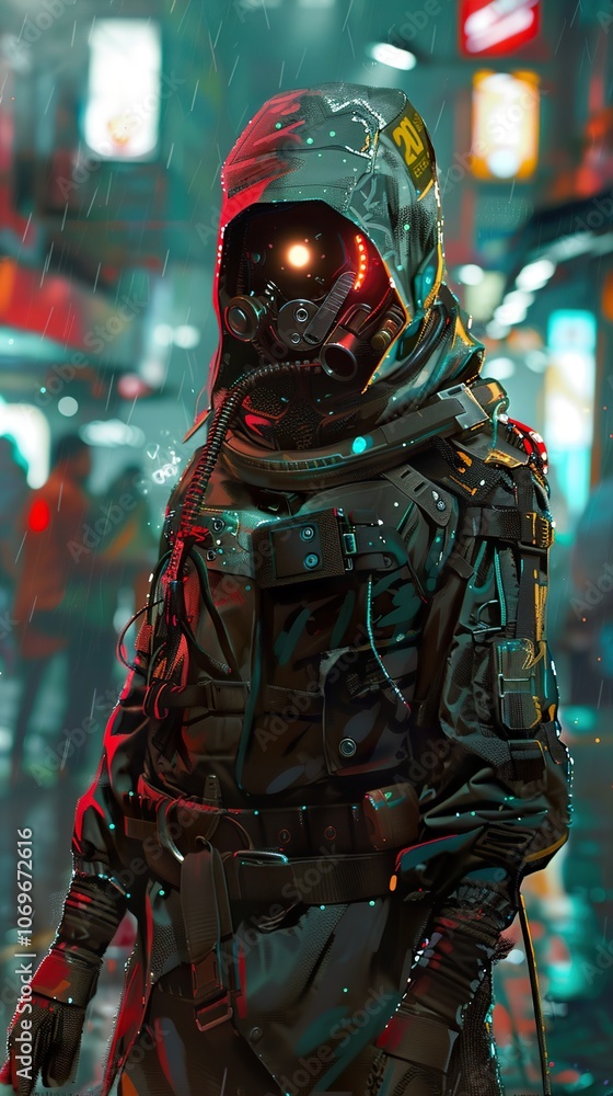 Cyberpunk City Rain: A Futuristic Character in Neon Lights Cyberpunk City Rain: A Futuristic Character in Neon Lights