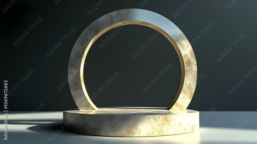 3D Illustration of a Metallic Archway on a Circular Platform 3D Illustration of a Metallic Archway on a Circular Platform
