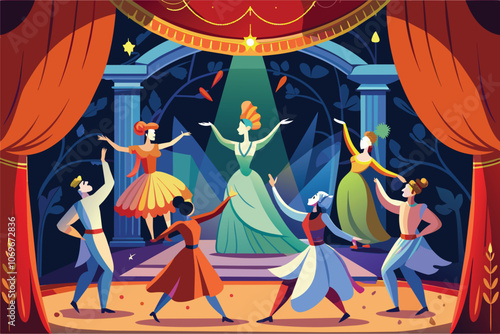 Colorful Dancers Performing on Stage Under Spotlight