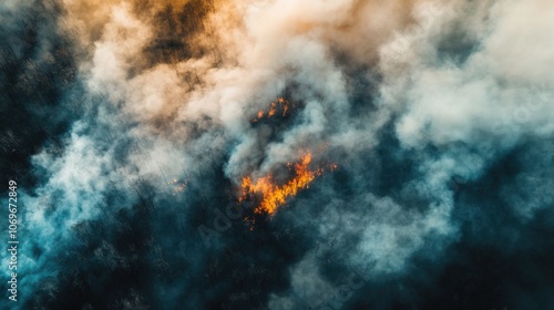 Wallpaper Mural Aerial View of Forest Fire with Smoke Torontodigital.ca