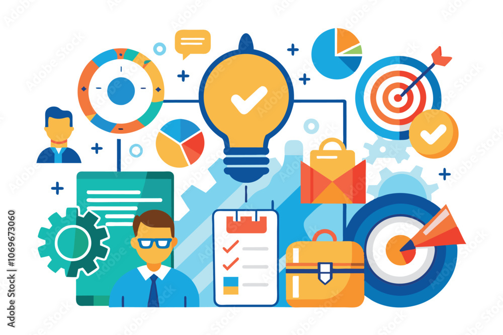 Successful Business Strategy Planning Illustration With Goals and Targets Successful Business Strategy Planning Illustration With Goals and Targets
