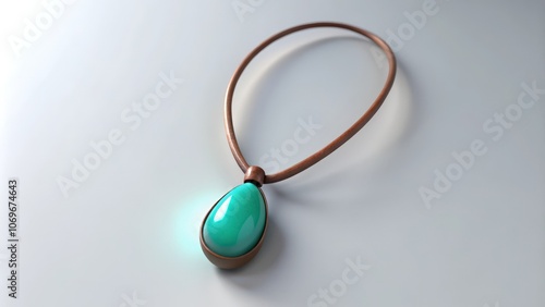 Turquoise Gemstone Pendant on Brown Cord Necklace