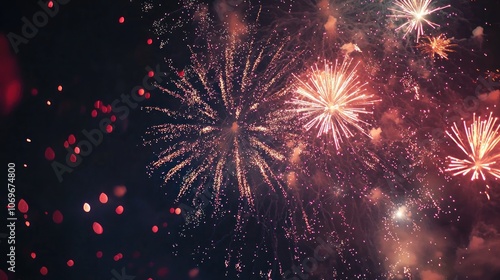 Colorful fireworks illuminating the night sky over a joyful New Year celebration. photo