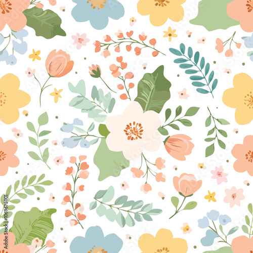 Wallpaper Mural Colorful floral hand drawn seamless pattern Torontodigital.ca