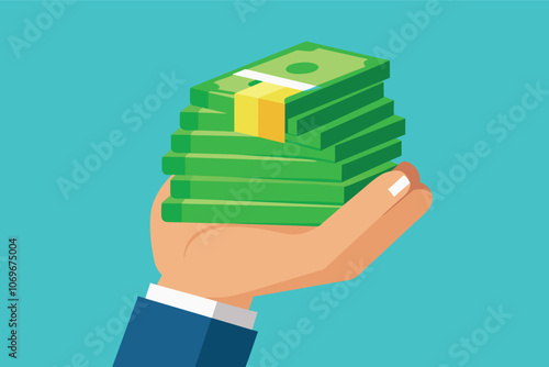 Hand Holding a Stack of Cash in a Flat Illustration