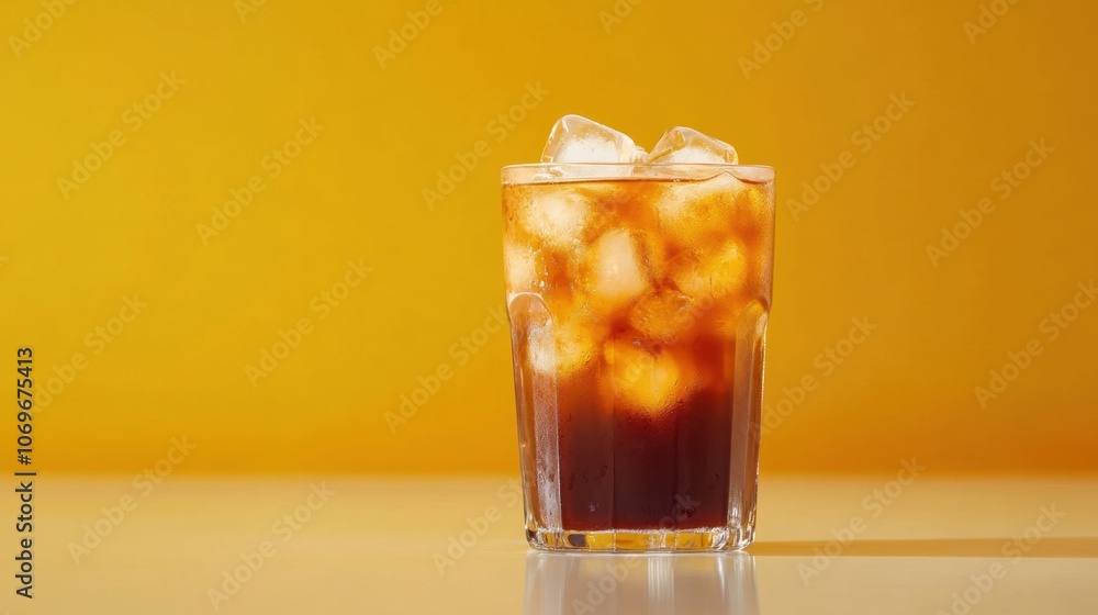 Refreshing Thai Iced Tea in Clear Glass with Vibrant Orange Hue on Bright Background Refreshing Thai Iced Tea in Clear Glass with Vibrant Orange Hue on Bright Background