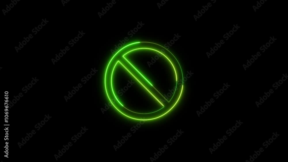 Simple neon line Ban icon. Warning, stop or no entry forbidden color circle and line symbol icon animation on a black background. Simple neon line Ban icon. Warning, stop or no entry forbidden color circle and line symbol icon animation on a black background.