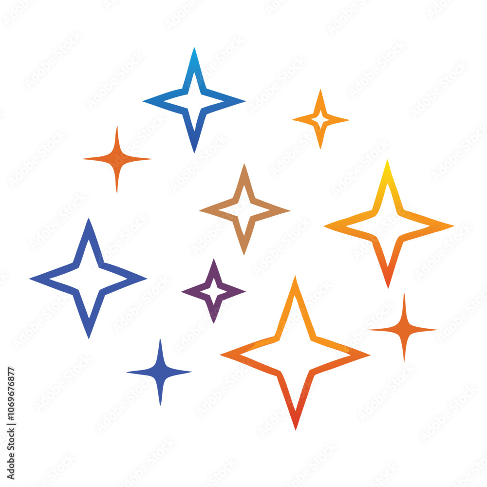 Obraz premium Multicolor Sparkles Cluster in Gradient Tones, A cluster of multicolor sparkles featuring blue, orange, and purple hues, symbolizing shine, celebration, and dynamic energy. 