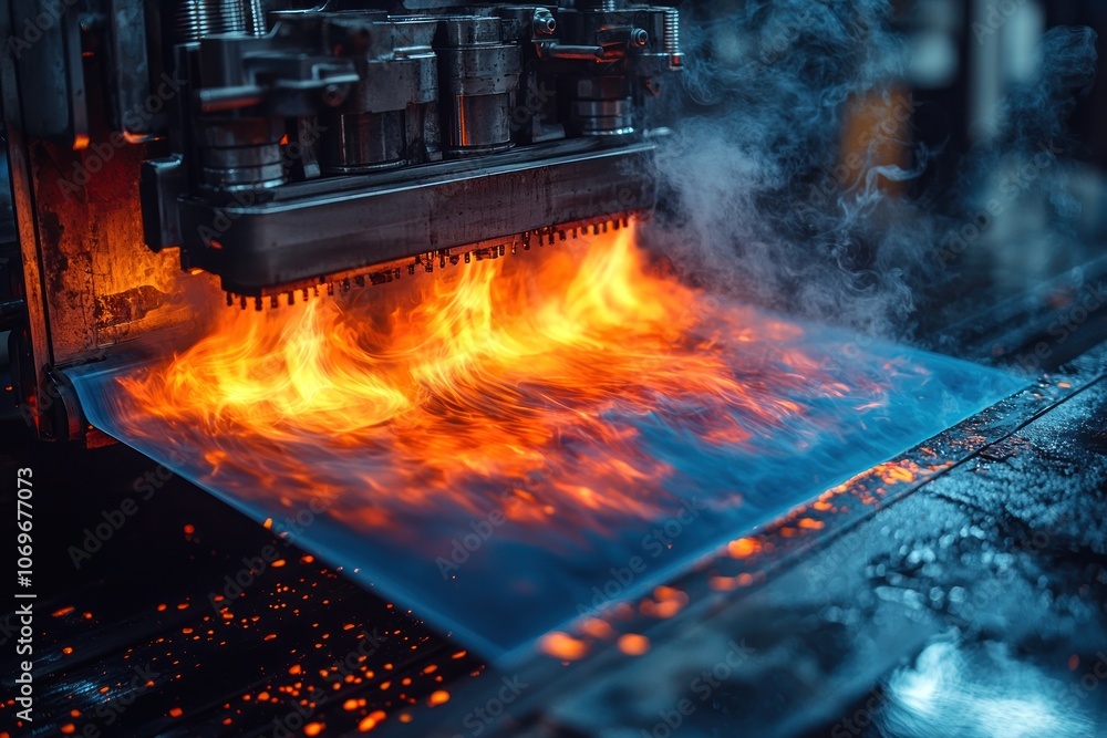 Sheet Metal Passing Through Fire in Industrial Setting