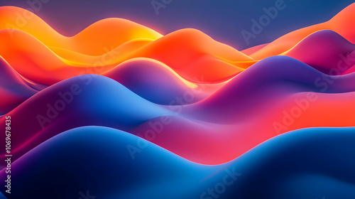 Abstract 3D Background with Vibrant Blue, Orange and Pink Waves