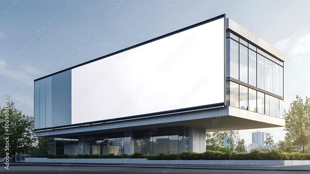 Modern Building with Blank Billboard Modern Building with Blank Billboard