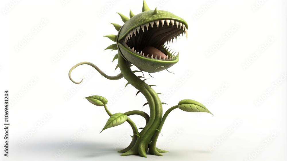 Naklejka premium Carnivorous Plant with Sharp Teeth Open Mouth