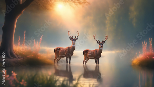 Deer in the sunser photo