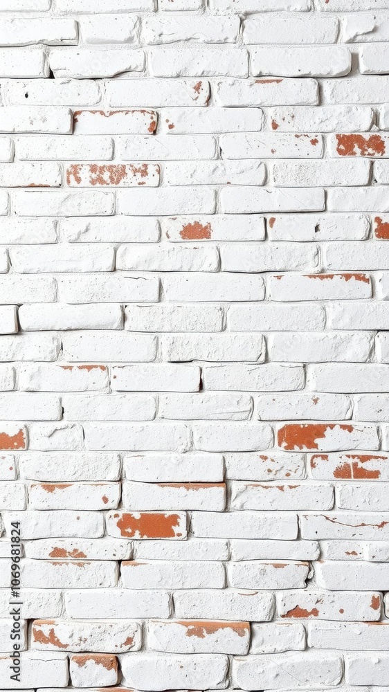 Fototapeta premium White painted old brick Wall panoramic background with rustic texture and vintage charm, painted