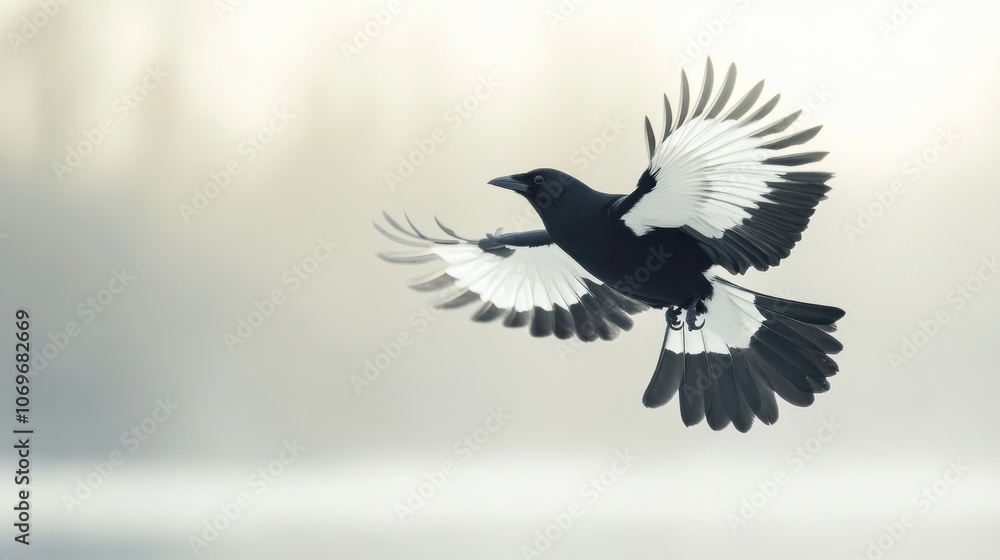Fototapeta premium Black and White Bird in Flight