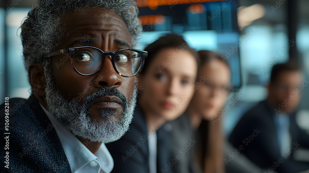 Diverse Business Team Engaged in Serious Strategy Discussion in Modern Office Environment Diverse Business Team Engaged in Serious Strategy Discussion in Modern Office Environment