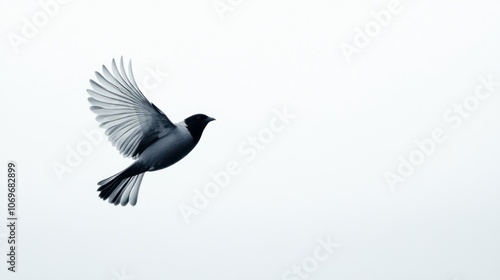 Bird in Flight Against a White Sky