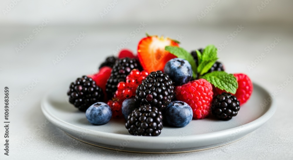 Close Up of Fresh Berries on a Grey Plate Close Up of Fresh Berries on a Grey Plate
