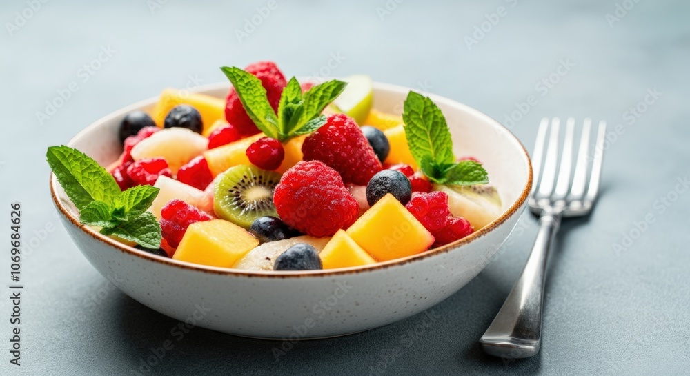 Fresh Fruit Salad in a White Bowl Fresh Fruit Salad in a White Bowl