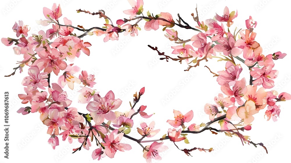 Obraz premium Cherry Blossom Watercolor Petal Frame - a delicate and enchanting design. The watercolor petals create a soft and elegant border, perfect for adding a touch of nature's beauty.