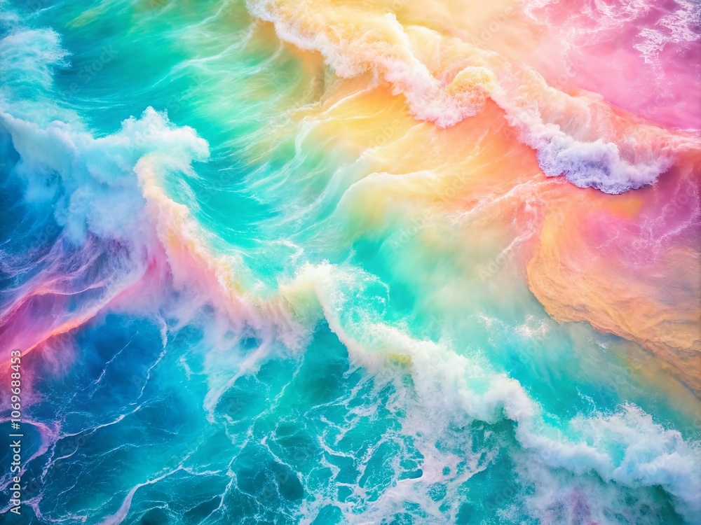 Fototapeta premium Abstract Pastel Watercolor Background Featuring Fluid Colorful Waves Captured from a Drone Perspective, Ideal for Modern Design Projects and Artistic Inspirations